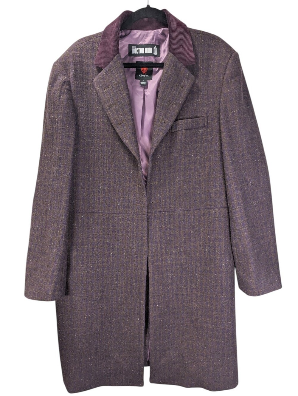Abbyshot Eleventh Dr Who Heathered Purple Cashmere-Blend Coat Men Size L